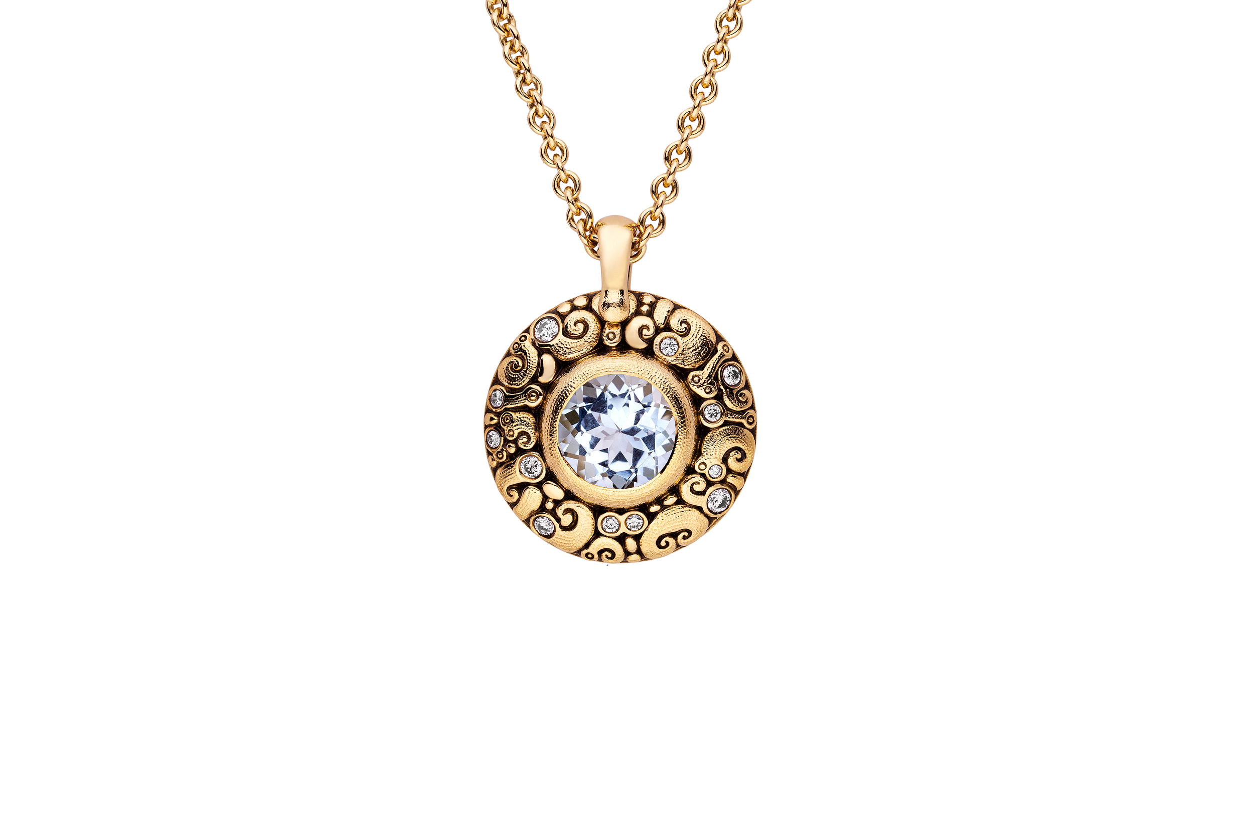 Temptation Pendant Necklace with Aquamarine and White Diamonds in 18kt Yellow Gold