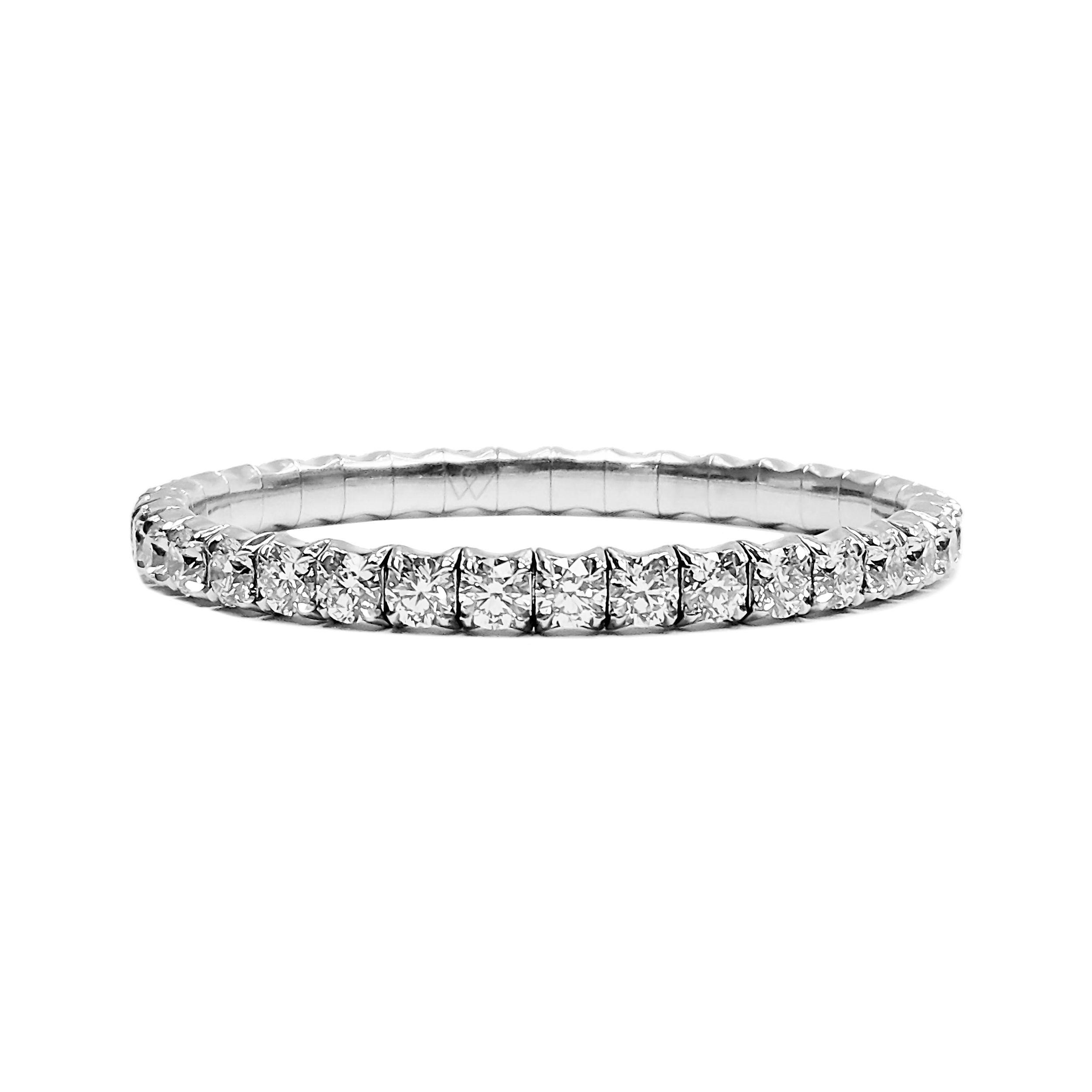 Single Line Stretch Bracelet with Round Brilliant Cut White Diamonds at 18.04ctw - HI/SI1-2 in 18kt White Gold