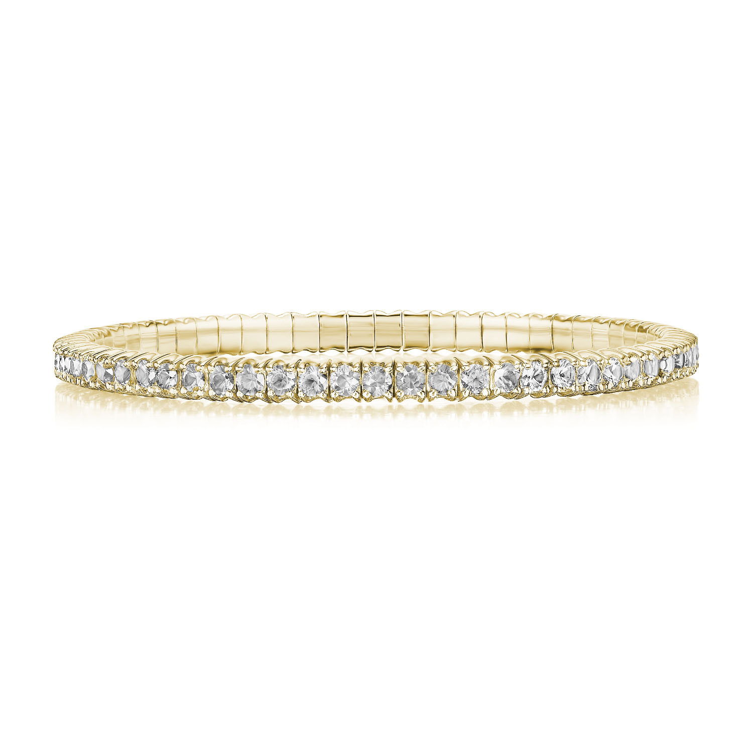 Single Line Stretch Bracelet with Round Brilliant Cut White Diamonds at 5.09ctw - FG/SI3-I1 in 18kt Yellow Gold