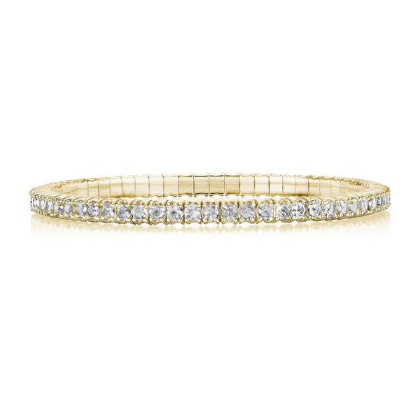 Closeup photo of Single Line Stretch Bracelet with Round Brilliant Cut White Diamonds at 5.09ctw - FG/SI3-I1 in 18kt Yellow Gold