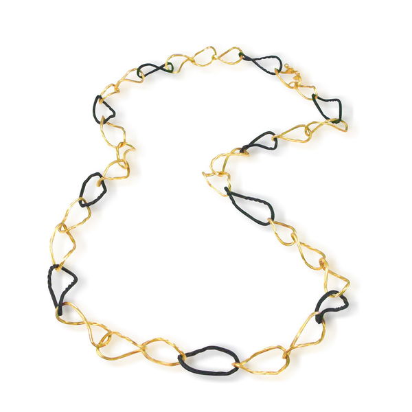 Closeup photo of Clover Linked Necklace in in Black Chrome and 18kt Yellow Gold - 22"