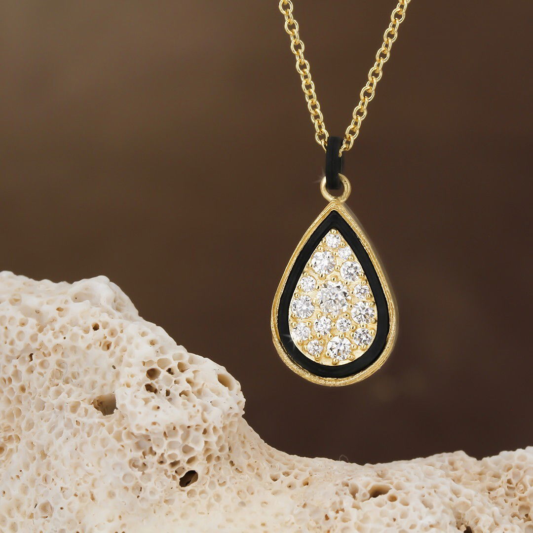 Paramount Pendant Style Necklace with White Diamond Pave in in Black Chrome and 18kt Yellow Gold