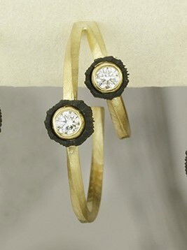 Twist 20mm Double Hoop Earrings with White Diamonds in Black Chrome and 18kt Yellow Gold by Sarah Graham. Twisted gold hoop earrings measuring 20mm in diameter set with 0.36ctw of pave Twist 20mm Double Hoop Earrings with White Diamonds in Black Chrome and 18kt Yellow Gold