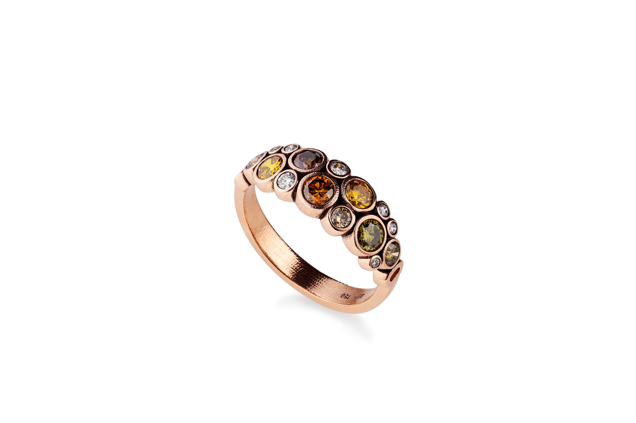 Bezel Set Natural Color and White Diamond Ring in 18kt Rose Gold