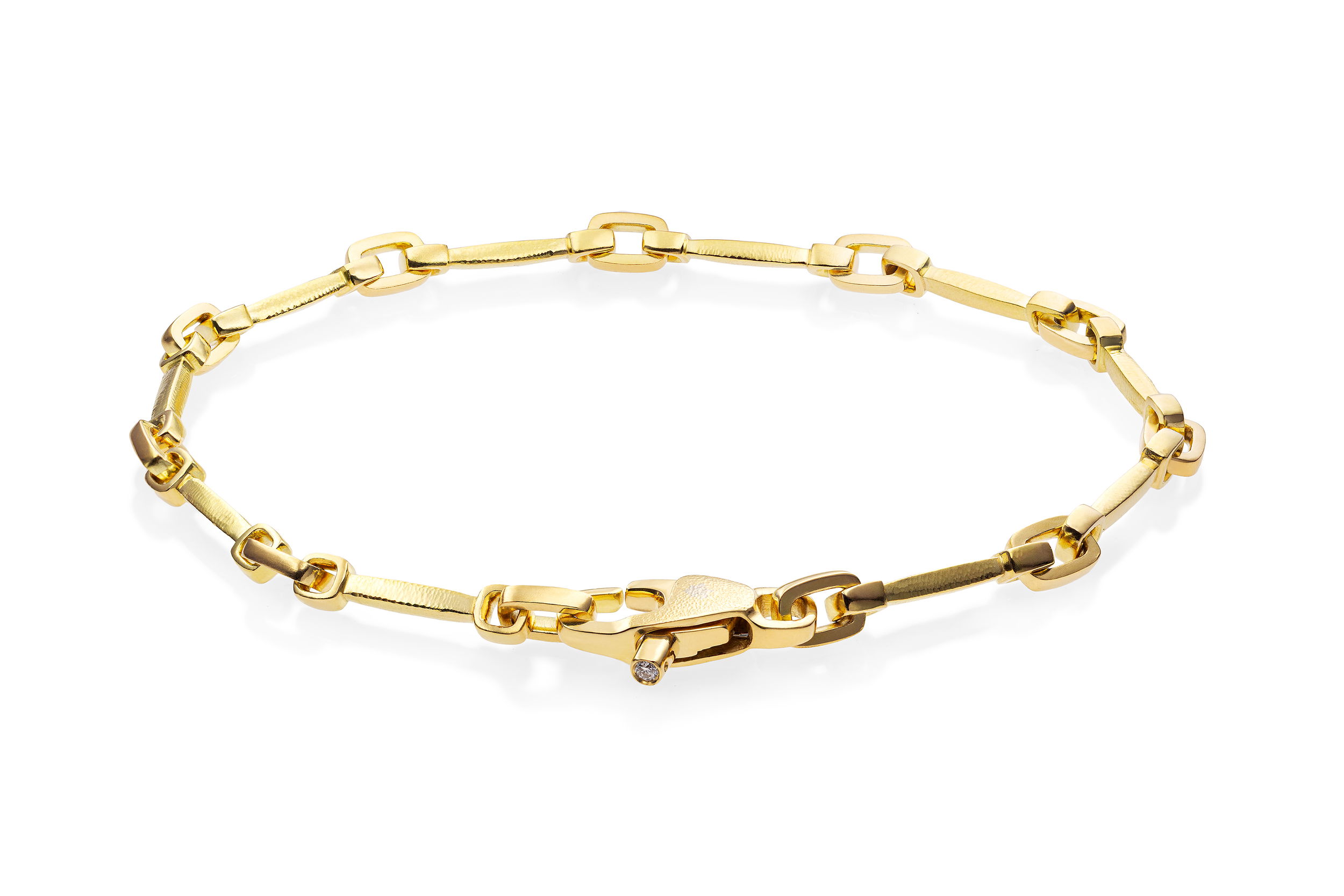 Box Link Bracelet with White Diamond in 18kt Yellow Gold