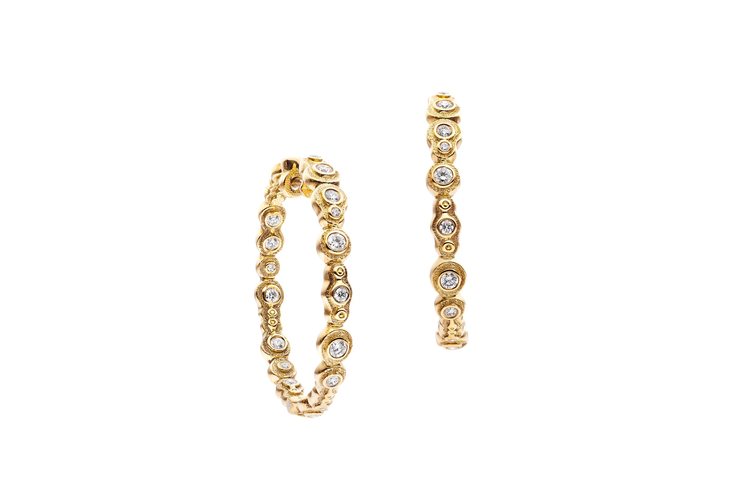 Submarine Huggie Earrings with White Diamonds in 18kt Yellow Gold