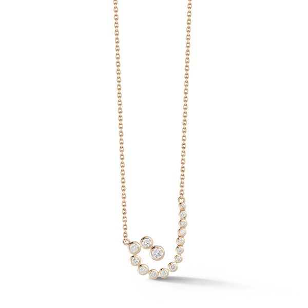 Closeup photo of Spiralis Small Inline Necklace with White Diamonds in 18kt Yellow Gold