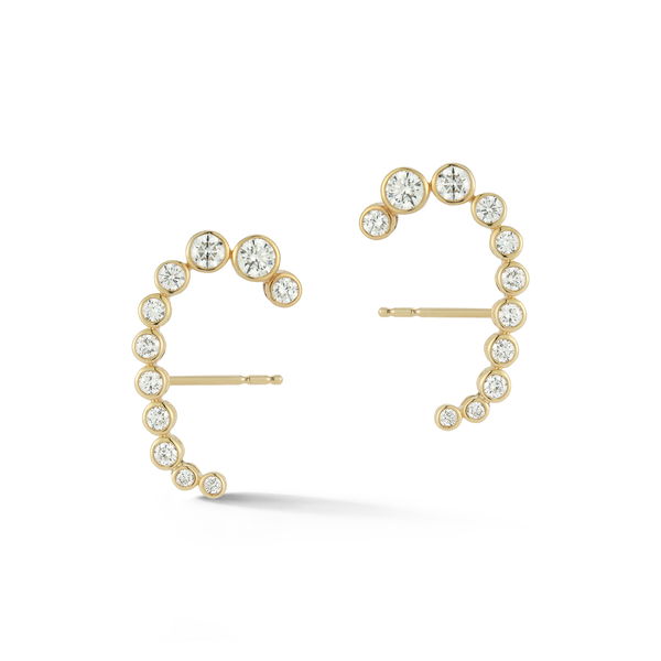 Closeup photo of Polaris Front Facing Small Hoop Earrings with White Diamonds in 18kt Yellow Gold