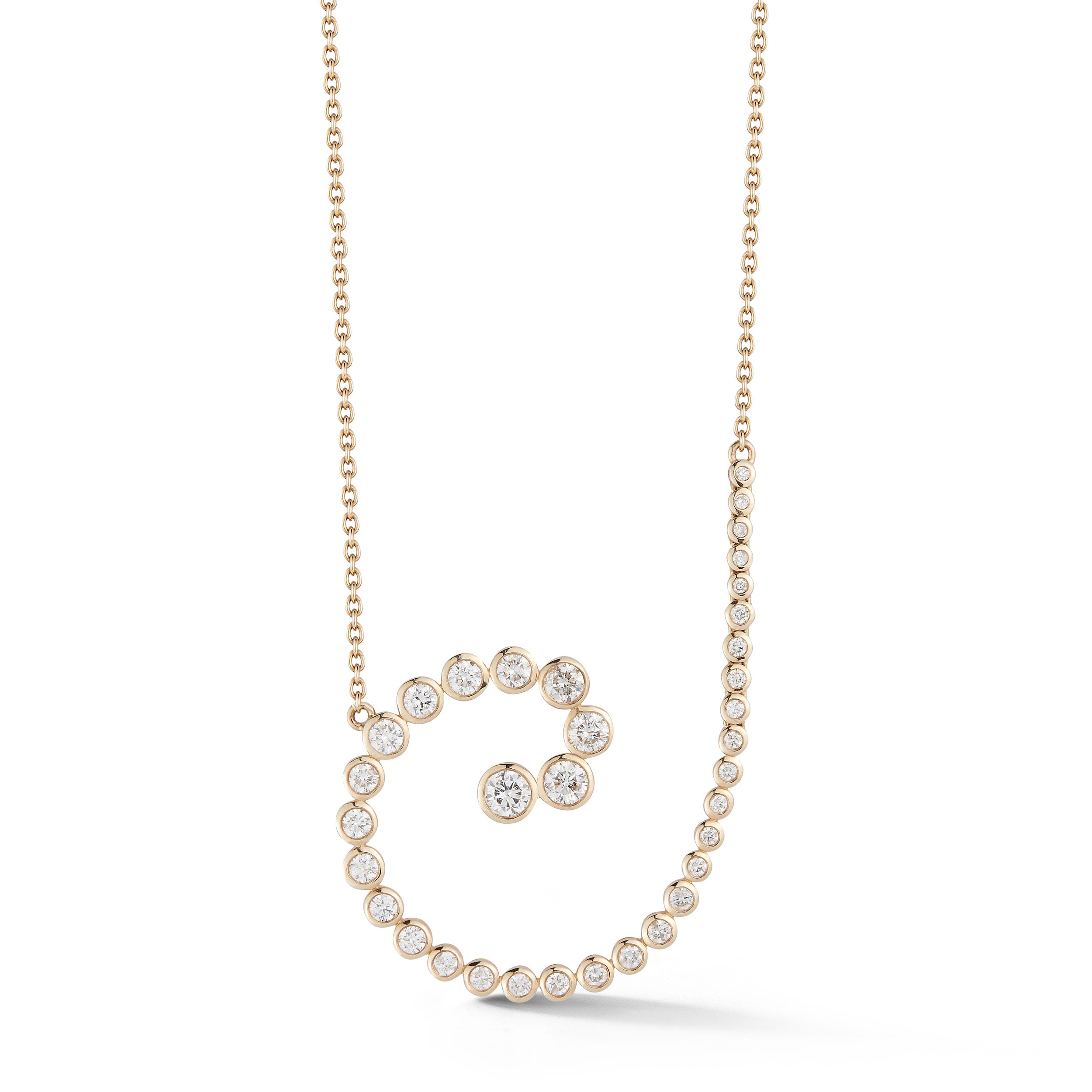 Spiralis Large Inline Necklace with White Diamonds in 18kt Yellow Gold