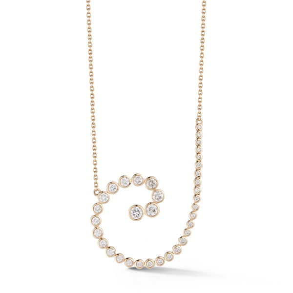 Closeup photo of Spiralis Large Inline Necklace with White Diamonds in 18kt Yellow Gold