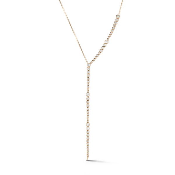 Closeup photo of Simone Lariat Drop Necklace with White Diamonds in 18kt Yellow Gold