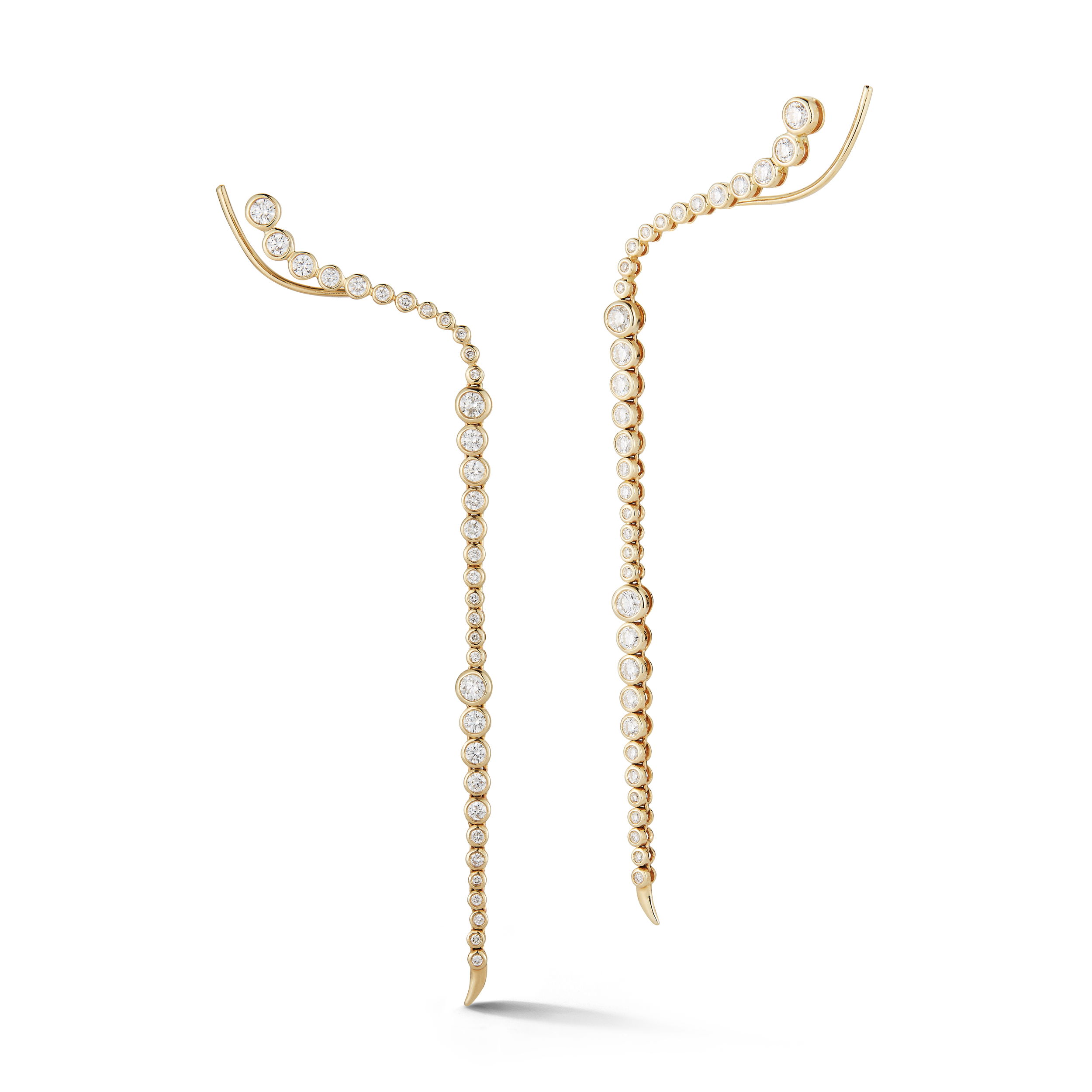 Eminence Ear Crawler Dangle Earrings with White Diamonds in 18kt Yellow Gold