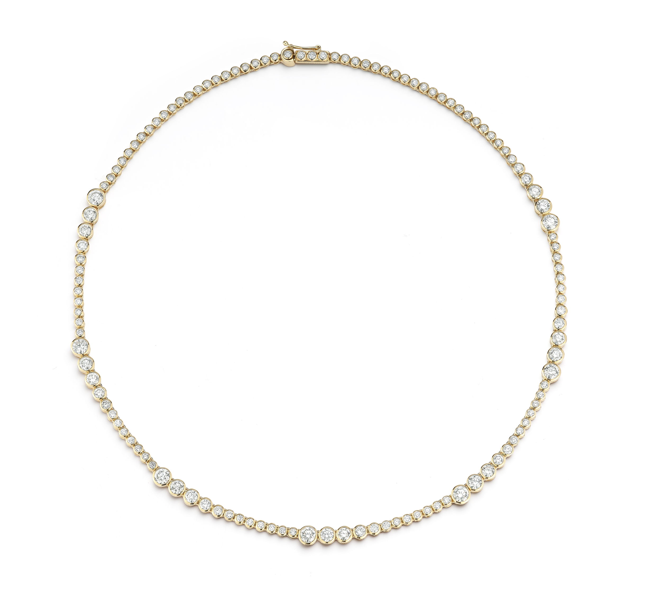 Grand Rainsun Graduated Tennis Necklace with White Diamonds in 18kt Yellow Gold - 15 inches