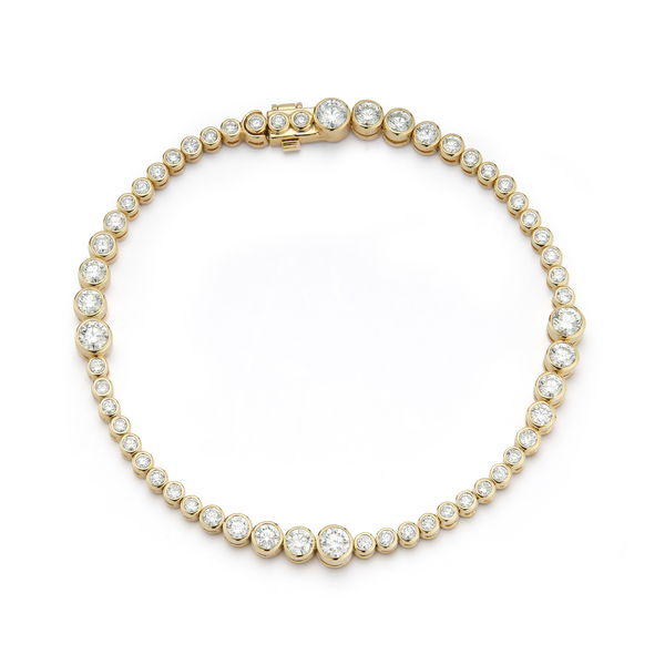 Closeup photo of Grand Rainsun Articulated Graduated Tennis Bracelet with White Diamonds in 18kt Yellow Gold - 7.2 inches