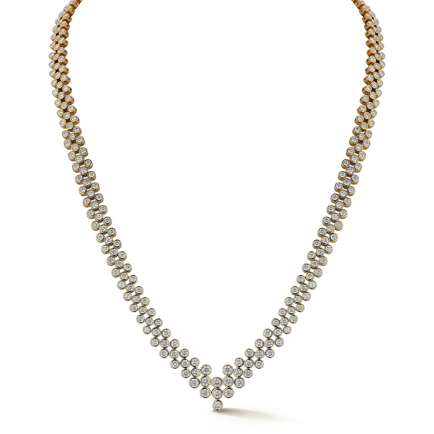 Chequer Riviere Necklace with White Diamonds in 18kt Yellow Gold