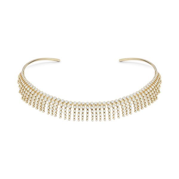 Closeup photo of Frise Articulated Collar Necklace with White Diamonds in 18kt Yellow Gold