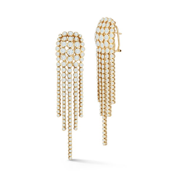 Closeup photo of Illumine Dangle Earrings with White Diamonds in 18kt Yellow Gold