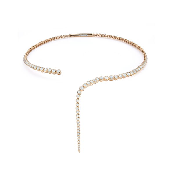 Closeup photo of Imperial Wavelength Collar Necklace with White Diamonds in 18kt Yellow Gold