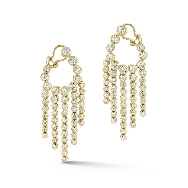 Closeup photo of Meteore Dangle Earrings with White Diamonds in 18kt Yellow Gold