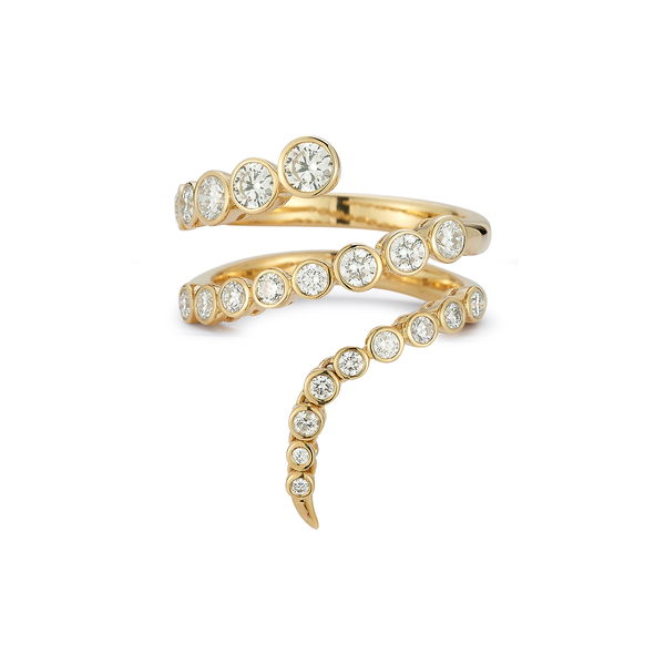 Closeup photo of Radiance Coil Wrap Ring with White Diamonds in 18kt Yellow Gold - Size 6