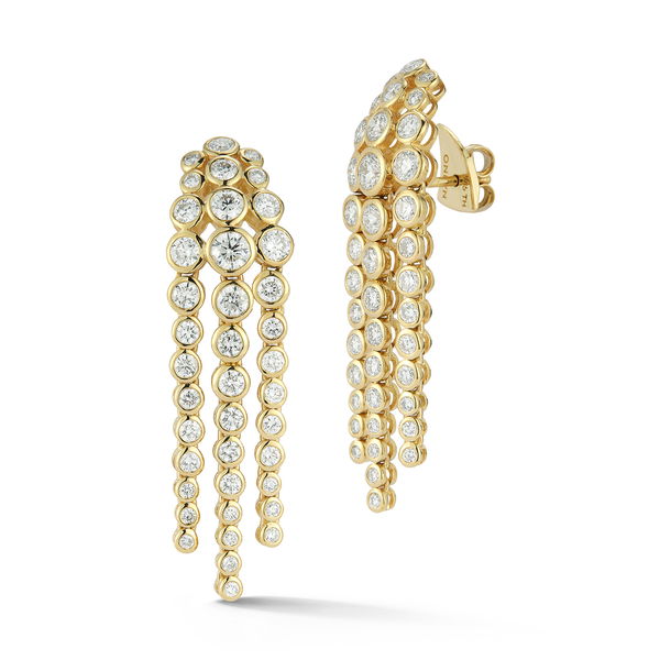 Closeup photo of Illumine Small Dangle Earrings with White Diamonds in 18kt Yellow Gold