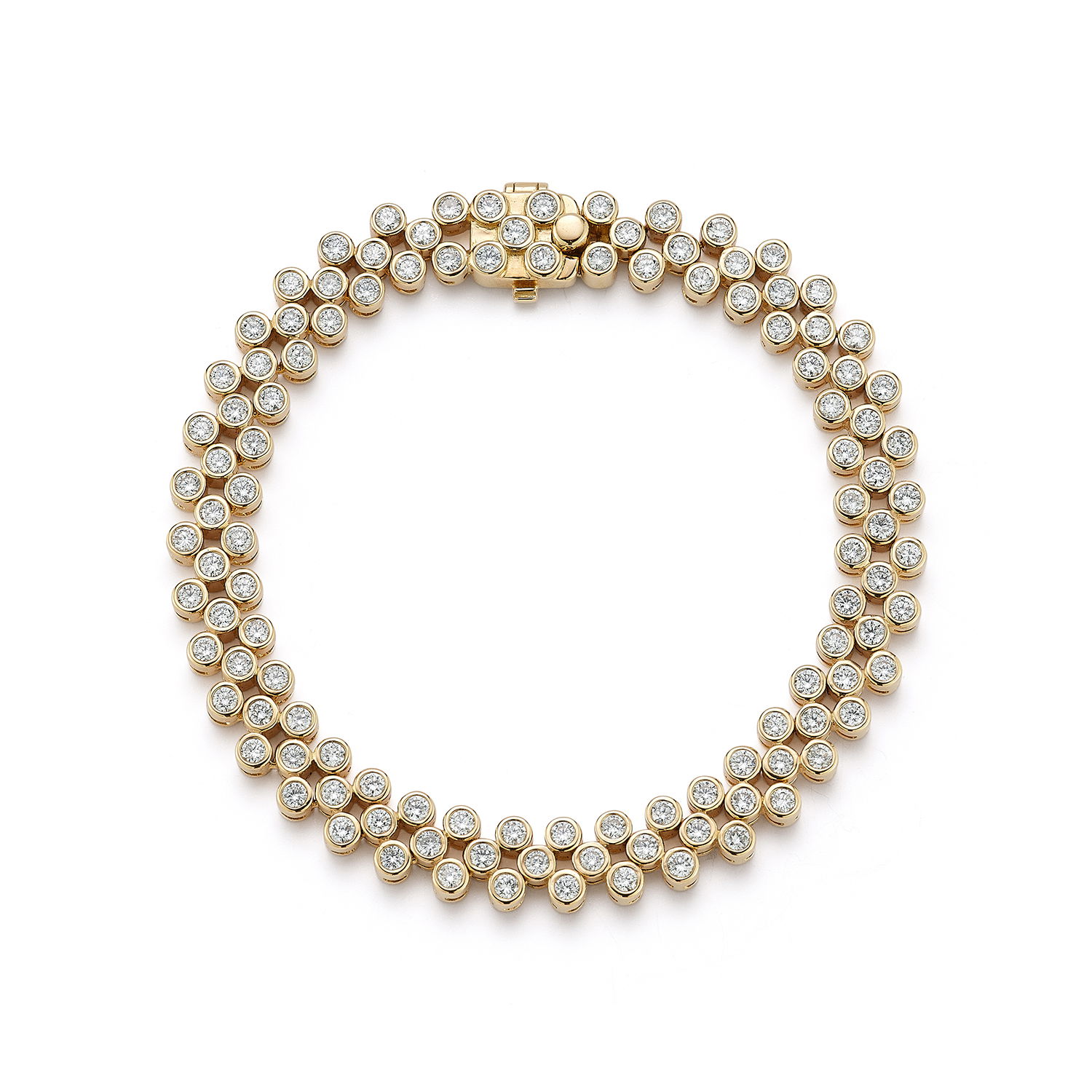 Chequer Tennis Bracelet with White Diamonds in 18kt Yellow Gold - 6.5 inches