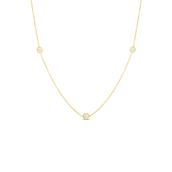 Closeup photo of Diamonds by the Inch 3 Station Necklace in 18kt Yellow Gold