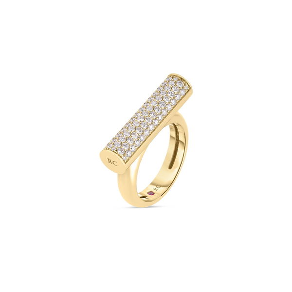 Closeup photo of Domino Ring with Pave White Diamonds in 18kt Yellow Gold