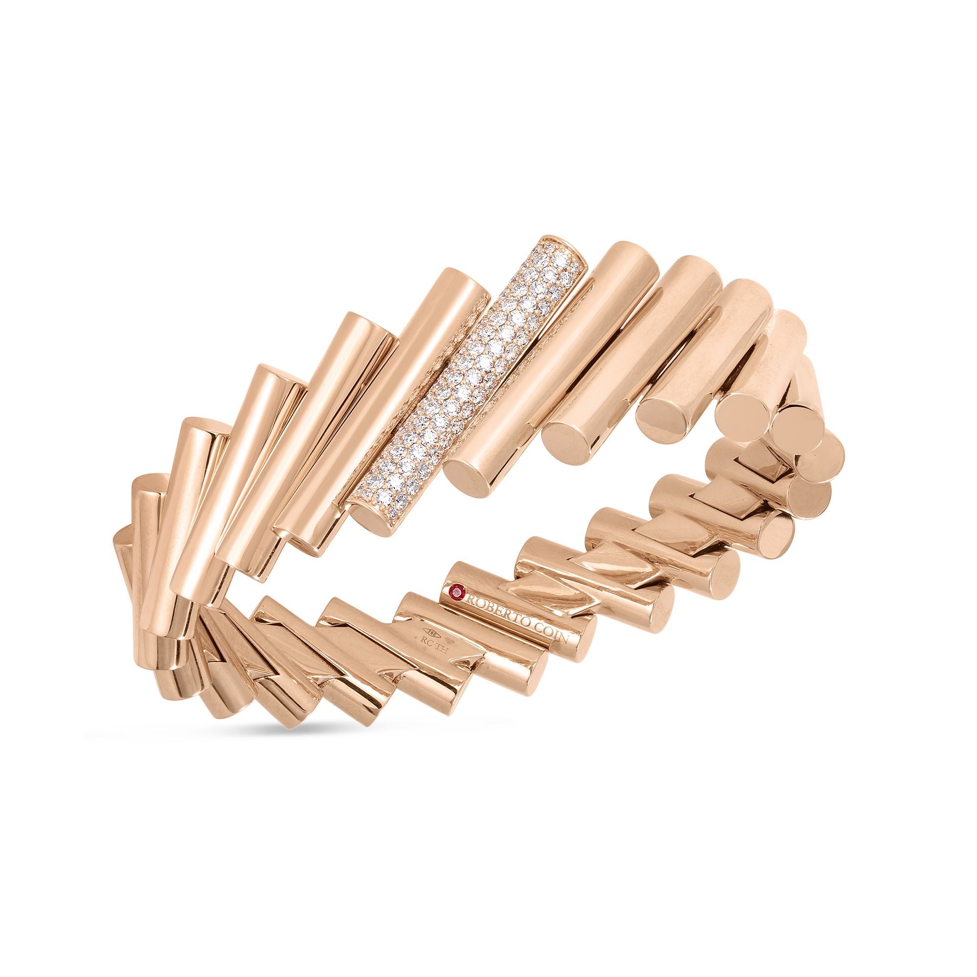 Domino Bangle Bracelet with Pave White Diamonds in 18kt Rose Gold