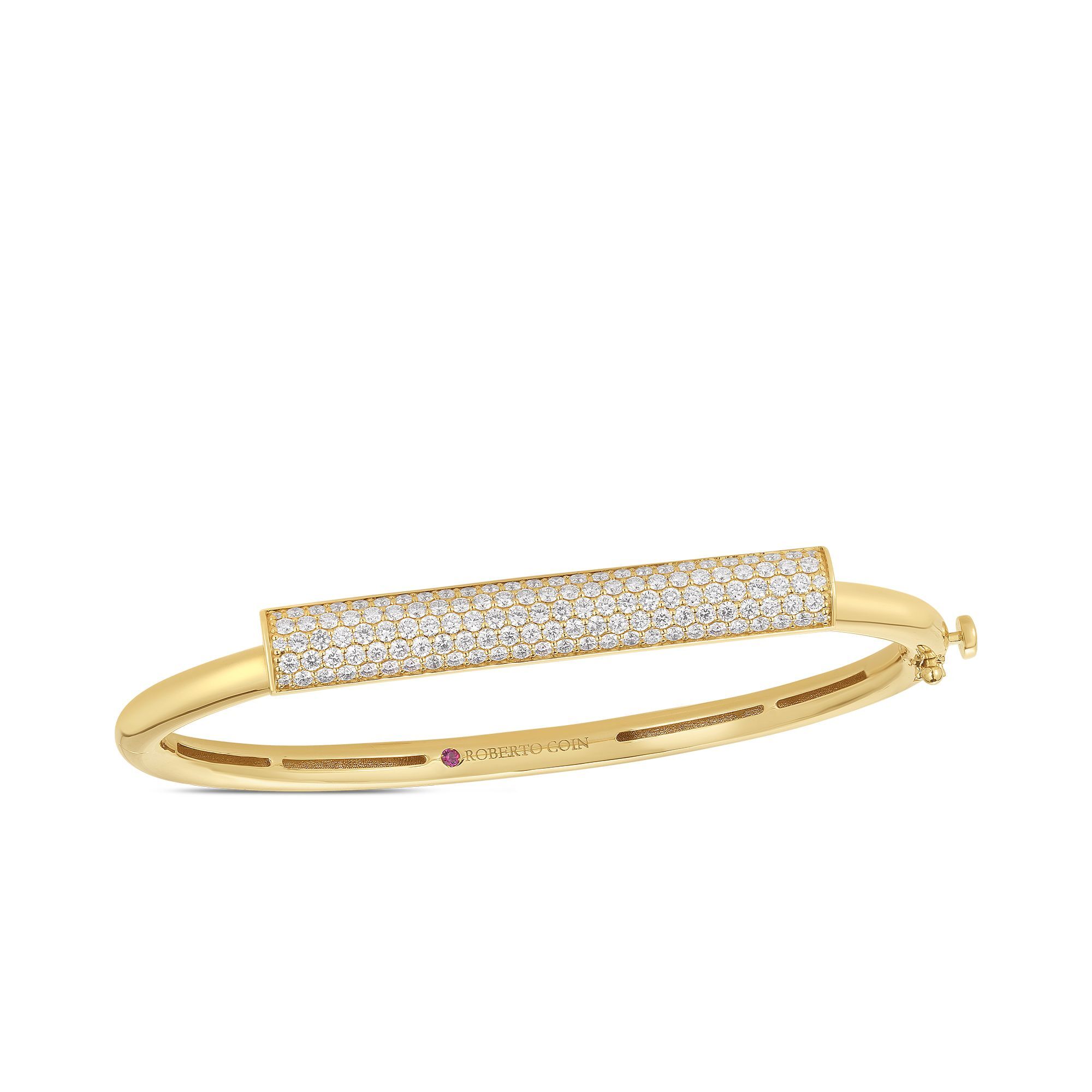 Domino Bangle Bracelet with Pave White Diamonds in 18kt Yellow Gold