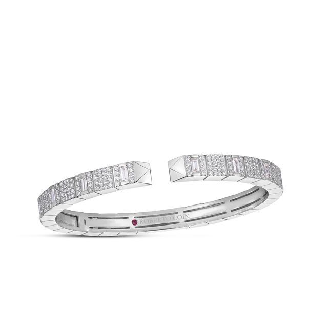 Obelisco Bangle Bracelet with Pave White Diamonds in 18kt White Gold