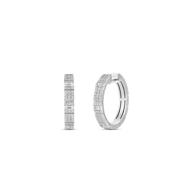 Obelisco Hoop Earrings with Pave White Diamonds in 18kt White Gold