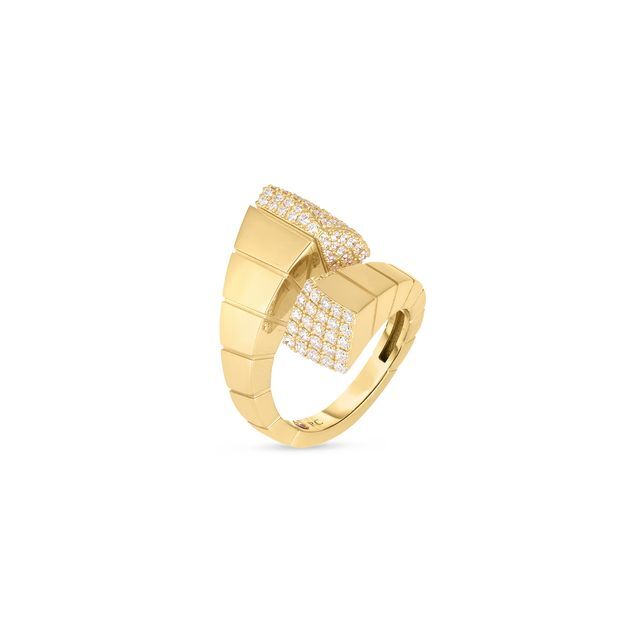 Sauvage Prive Bypass Ring with Pave White Diamonds in 18kt Yellow Gold