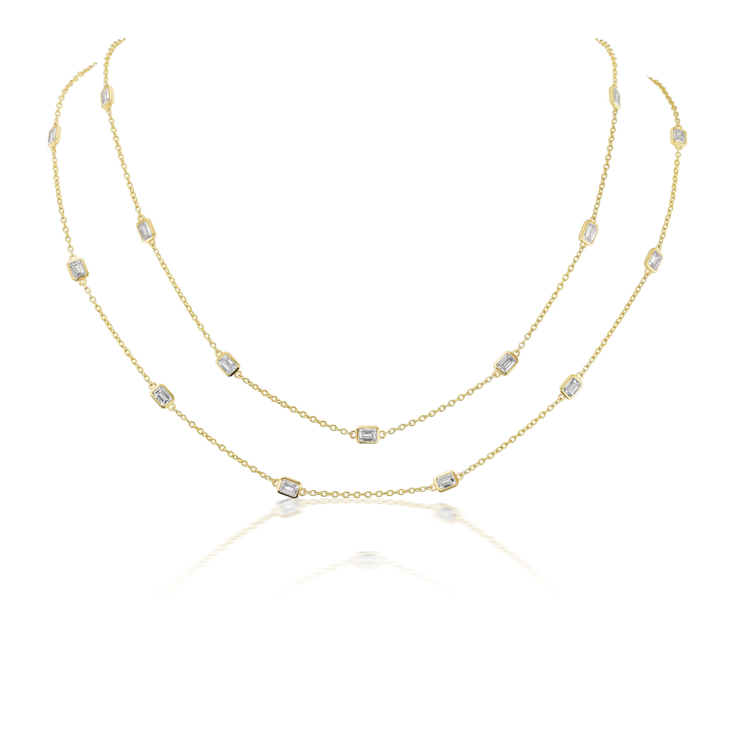 Diamonds by the Yard 7.03ctw White Diamond Emerald Cut Necklace in 18kt Yellow Gold