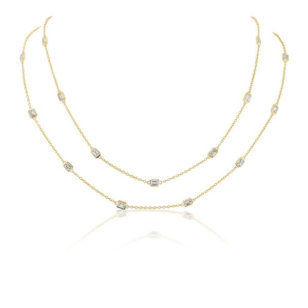 Closeup photo of Diamonds by the Yard 7.03ctw White Diamond Emerald Cut Necklace in 18kt Yellow Gold