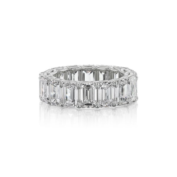 Closeup photo of Eternity Band Ring with 10.78ctw Emerald Cut White Diamonds in 18kt White Gold