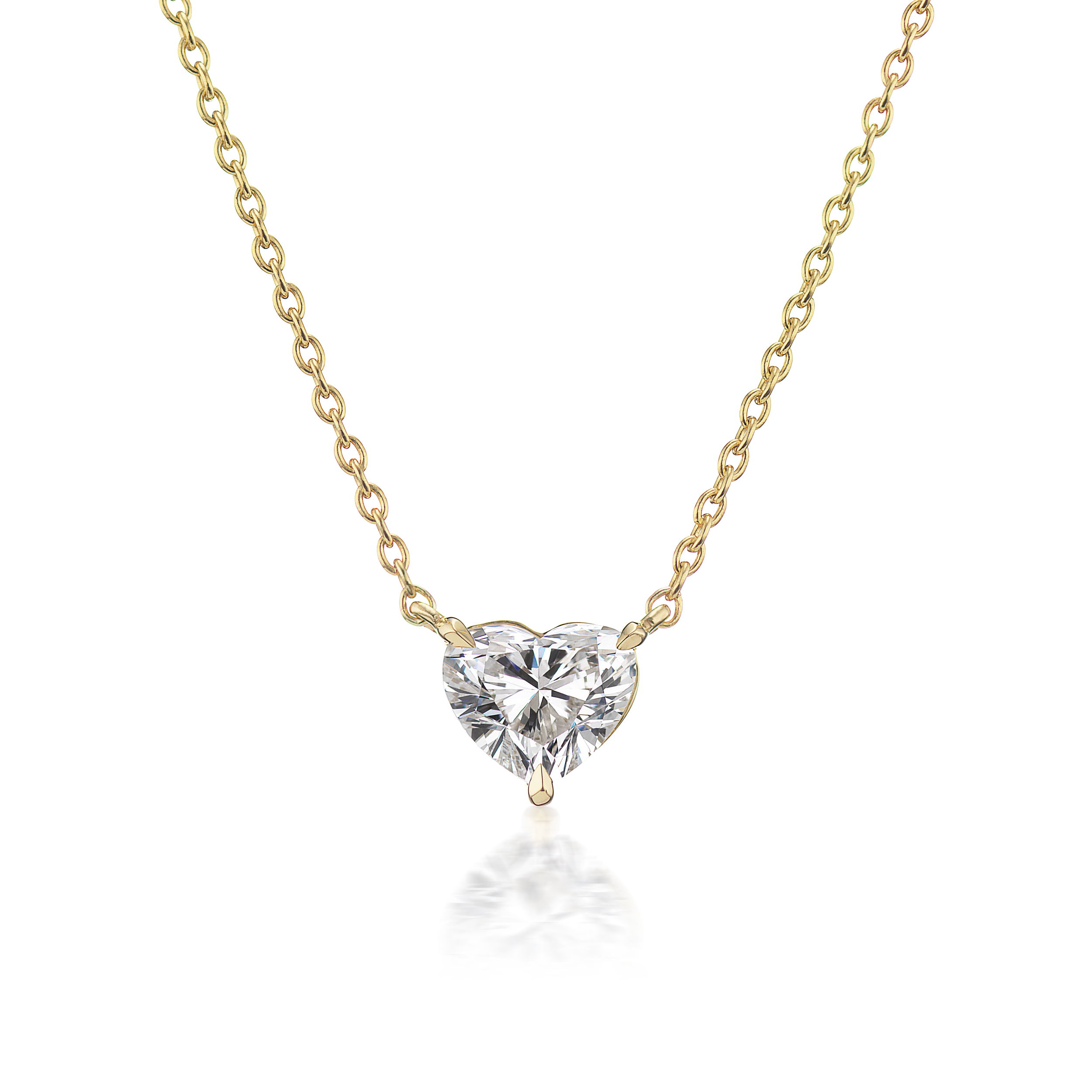 Heart Shape 2ct White Diamond Solitaire Pendant Necklace in 18kt Yellow Gold