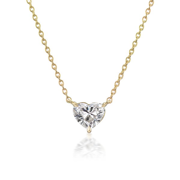 Closeup photo of Heart Shape 2ct White Diamond Solitaire Pendant Necklace in 18kt Yellow Gold