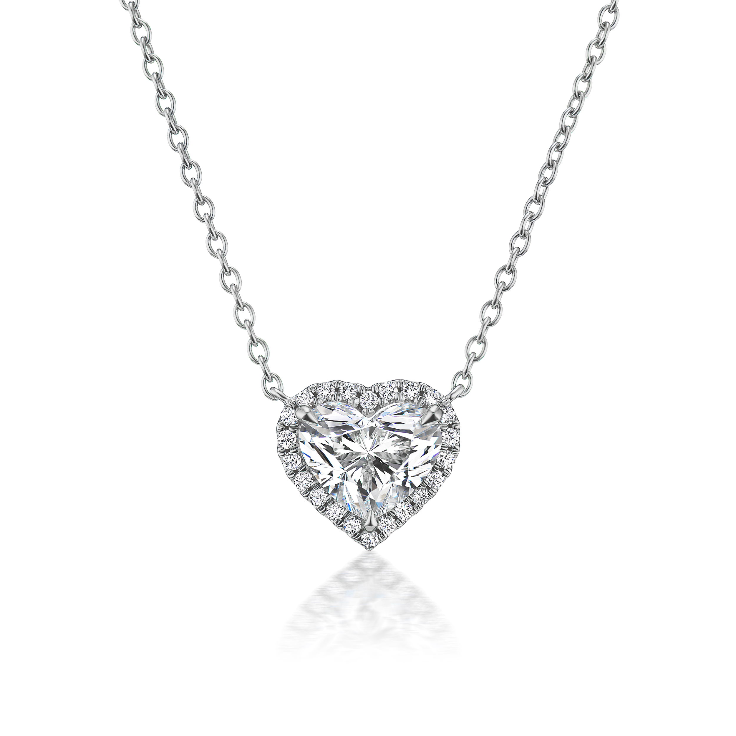 Heart Shape Halo Pendant Necklace with White Diamonds in 18kt White Gold