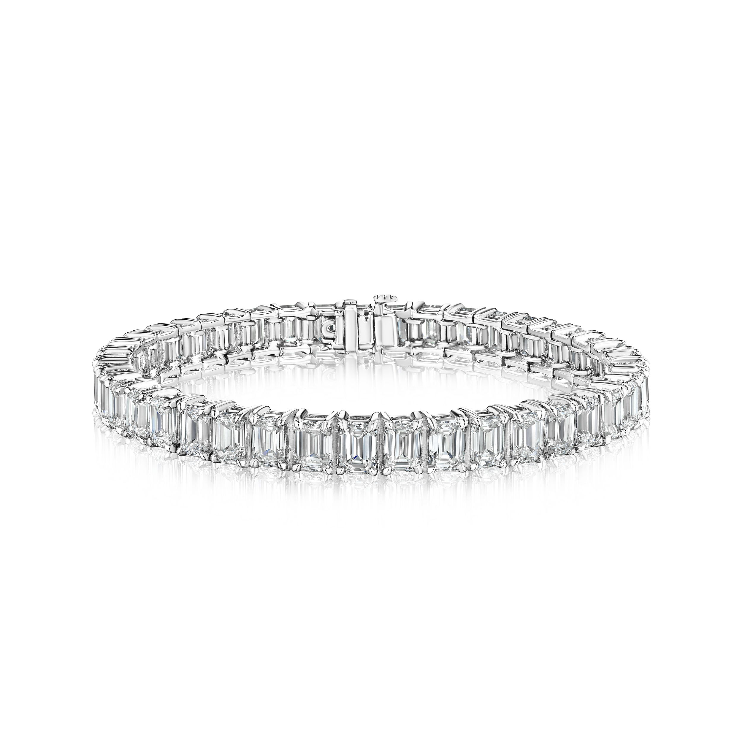 Tennis Bracelet with 20.81ctw of Emerald Cut White Diamonds in 18kt White Gold