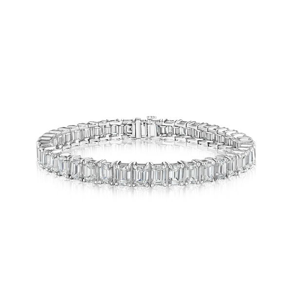 Closeup photo of Tennis Bracelet with 20.81ctw of Emerald Cut White Diamonds in 18kt White Gold