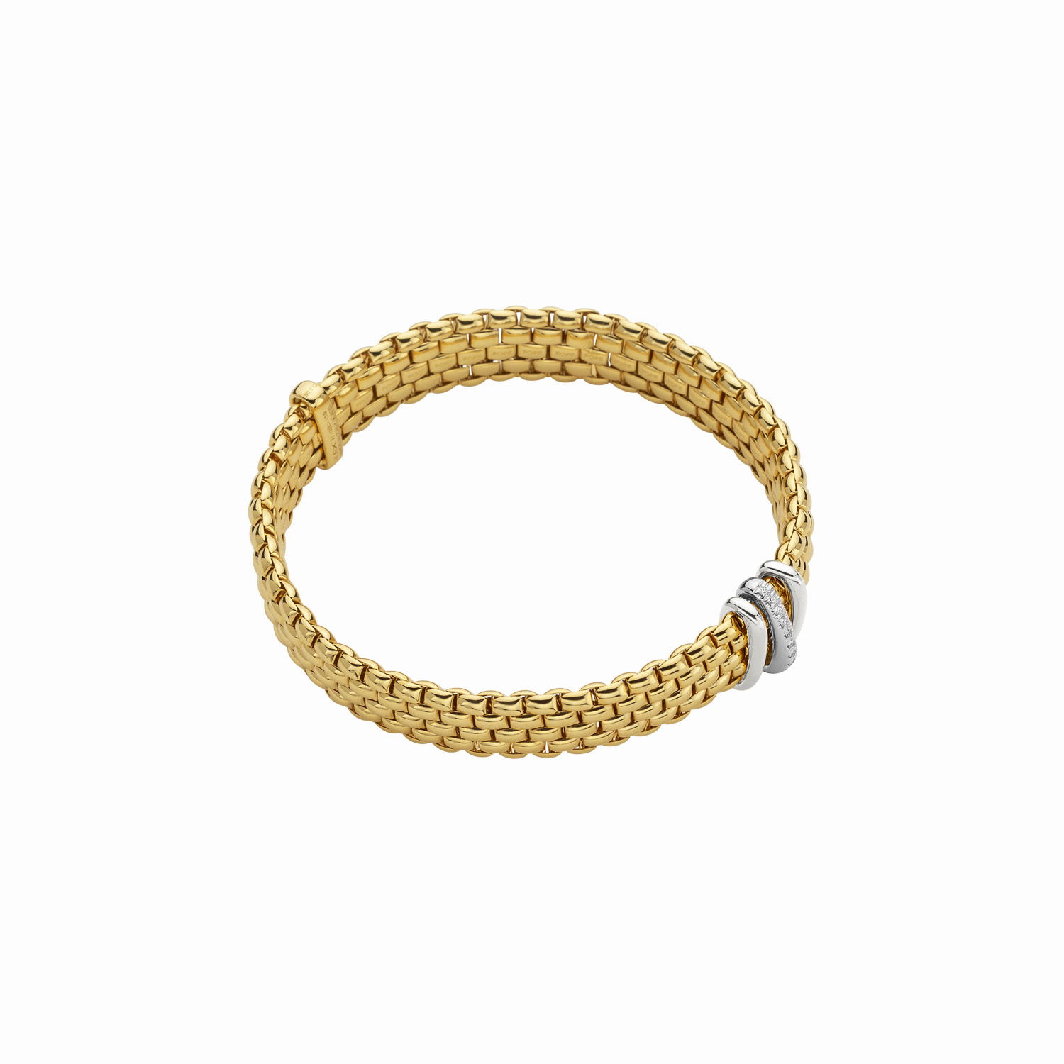 Panorama Bracelet in 18kt Yellow Gold with 2 White Gold and 1 White Gold Pave White Diamond Elements - 9mm - Size XS