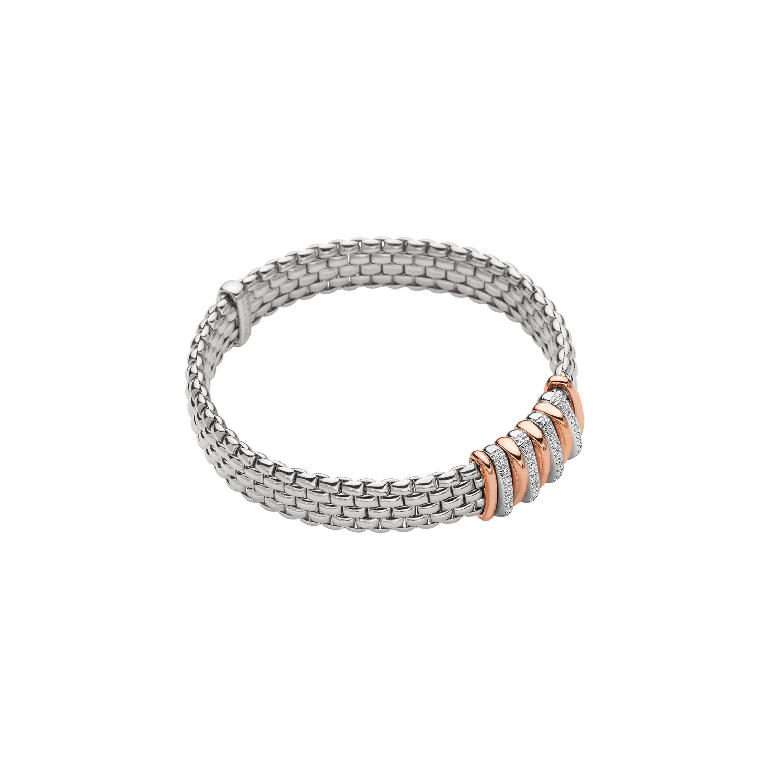 Panorama Bracelet in 18kt White Gold with Alternating Rose Gold Bars and Pave Diamond Bars - 9mm - Size L