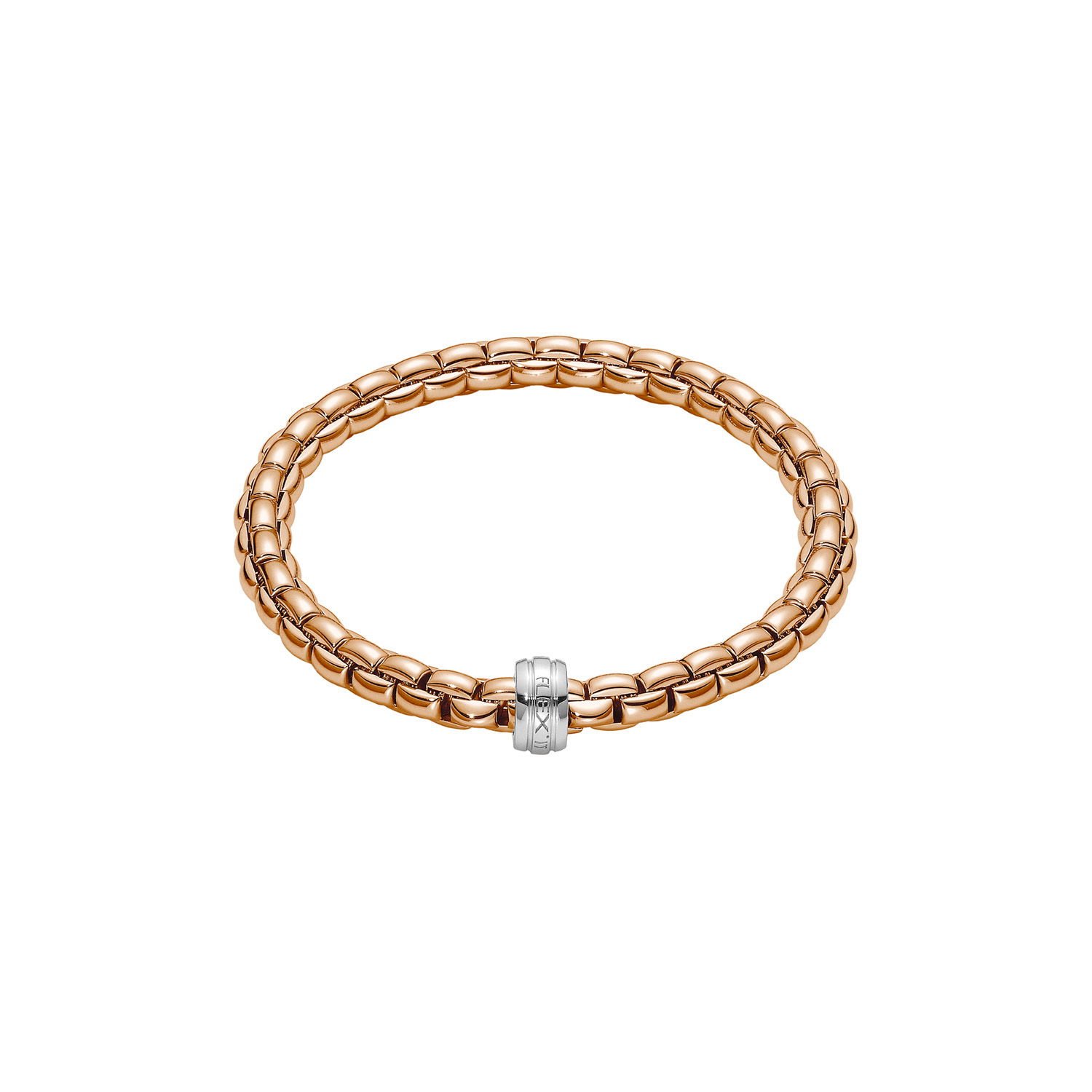 Eka Flex'It Bracelet in 18kt Rose Gold with white gold element without diamonds - The bracelet measures 6.3mm in diameter and is a size extra large, 19cm or 7.48 inches internal circumference. Eka Bracelet in 18kt Rose Gold with White Gold Element - 6.3mm - Size XL