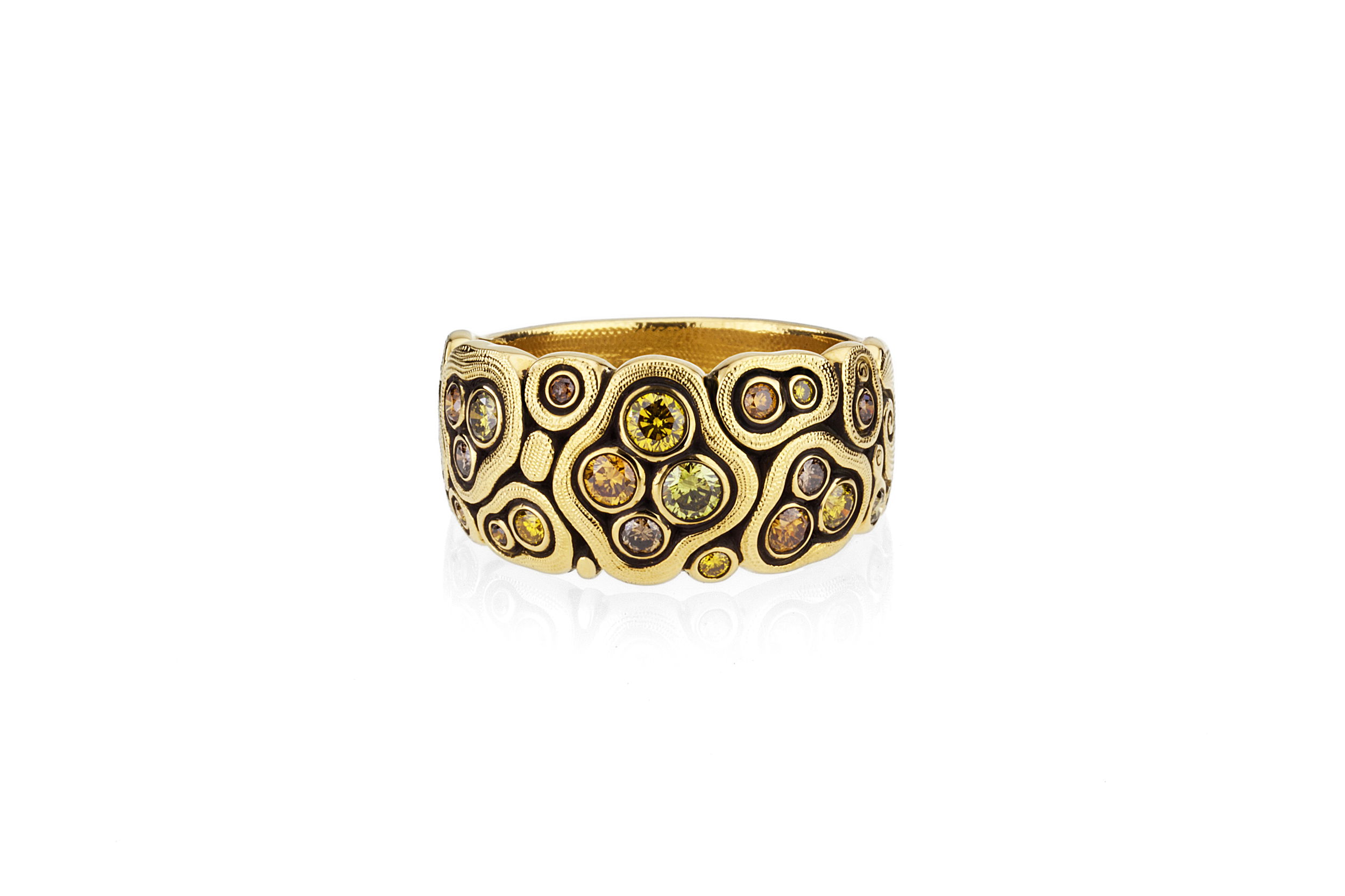 Swirling Water Ring with Natural Color Diamonds in 18kt Yellow Gold