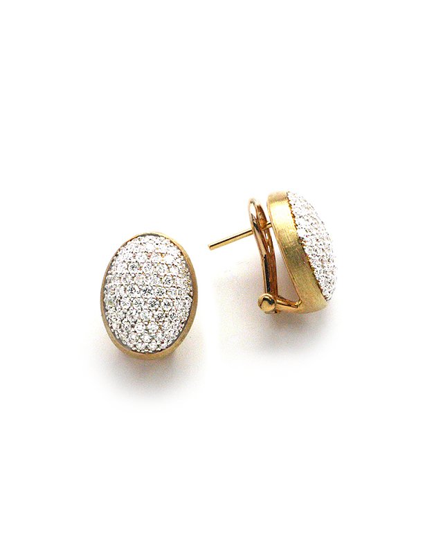 Dancing in the Rain Gold Diamond Pave Button Earrings in 18kt Yellow Gold