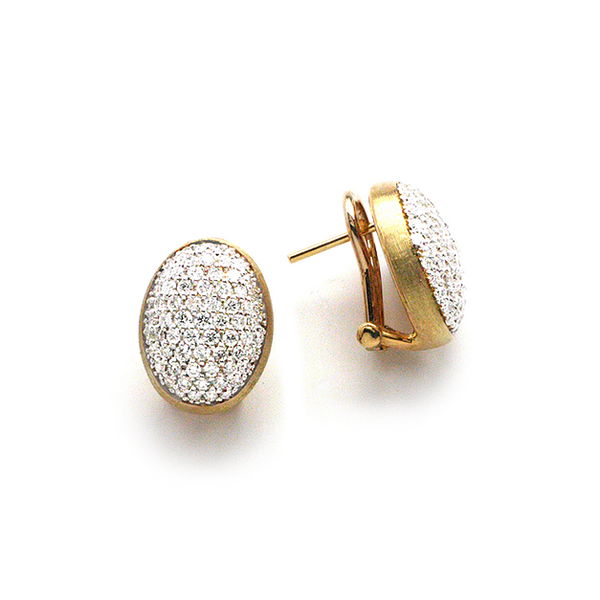 Closeup photo of Dancing in the Rain Gold Diamond Pave Button Earrings in 18kt Yellow Gold