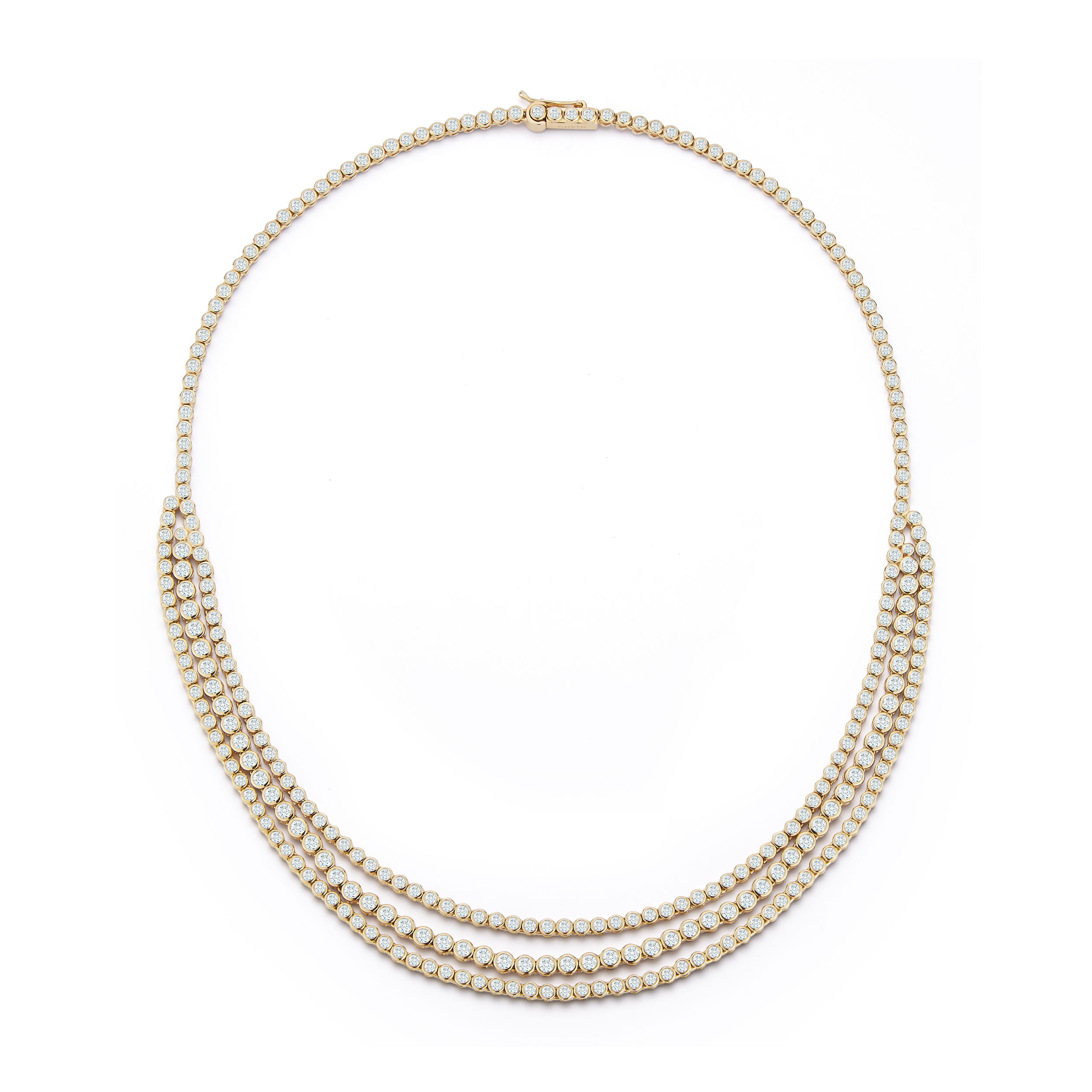 Illumine Three Strand Necklace with White Diamonds in 18kt Yellow Gold