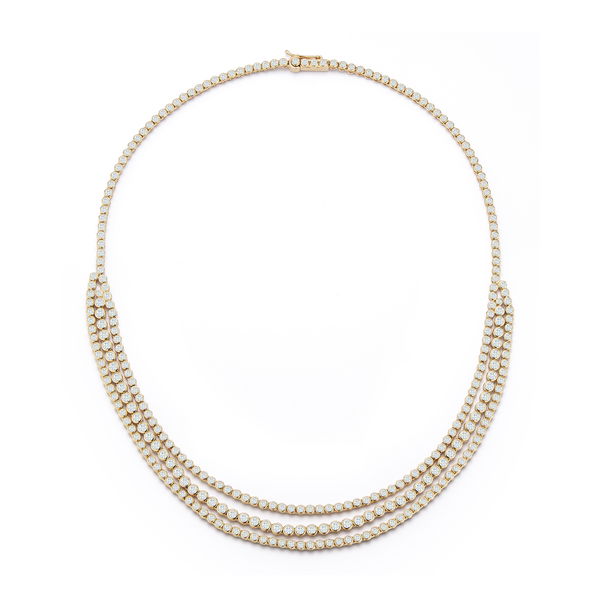 Closeup photo of Illumine Three Strand Necklace with White Diamonds in 18kt Yellow Gold