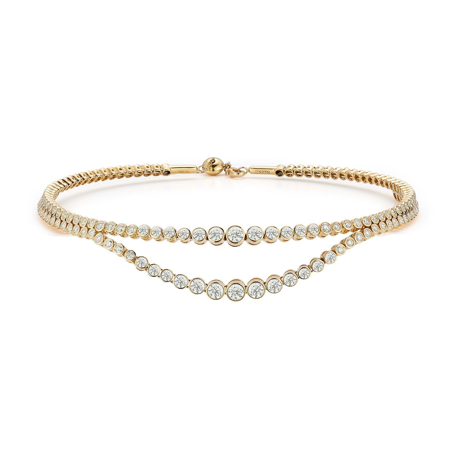 Lumiere Two Row Chocker Necklace with White Diamonds in 18kt Yellow Gold